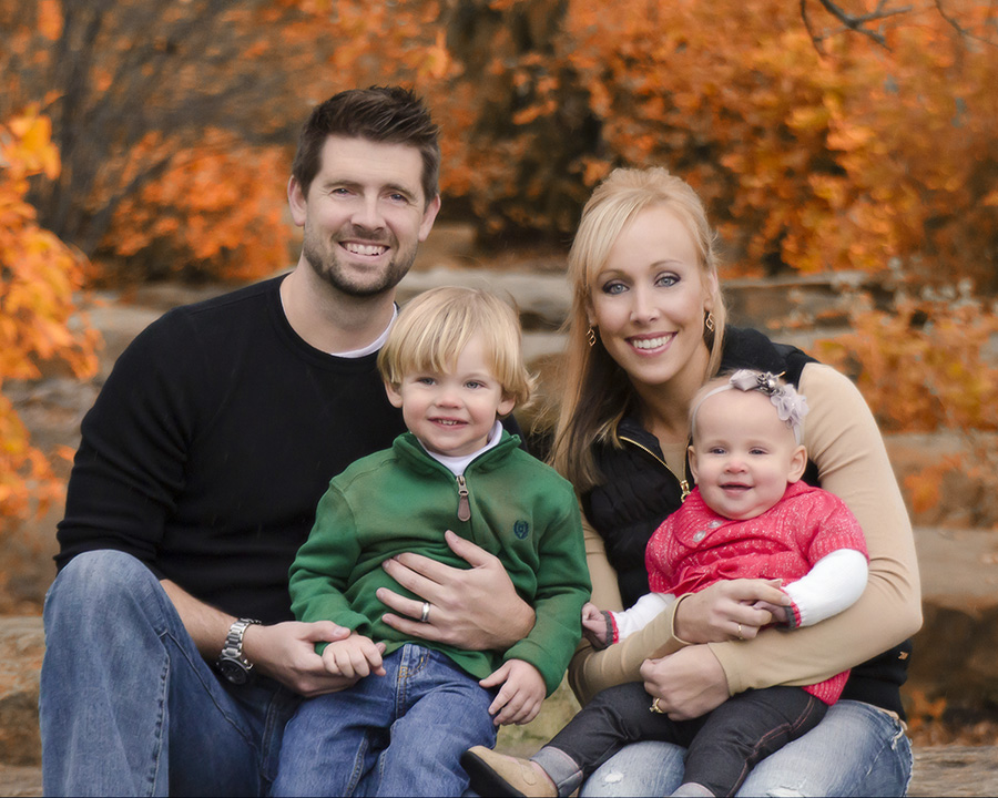 fall family portrait of young family at Cox Arboritum in Miami Township Ohio by Dan Cleary of Cleary Creative Photography
