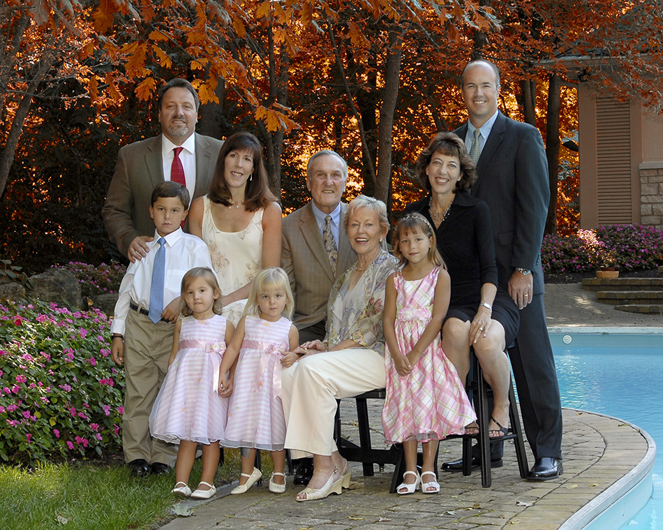 fall family portrait by their pool in Kettering Ohio by Dan Cleary of Cleary Creative Photography