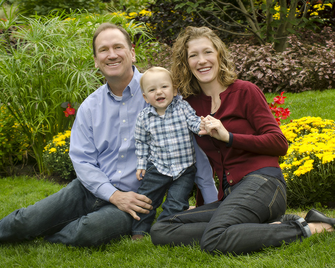Family portrait with one year old boy in Smith Gardens in Oakwood Ohio by Dan Cleary of Cleary Creative Photography in Dayton Ohio