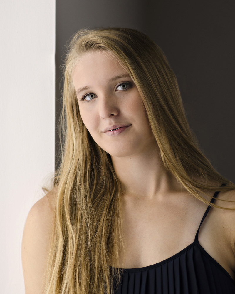 studio high school senior portrait of girl with window light by Cleary Creative Photography in Dayton Ohio