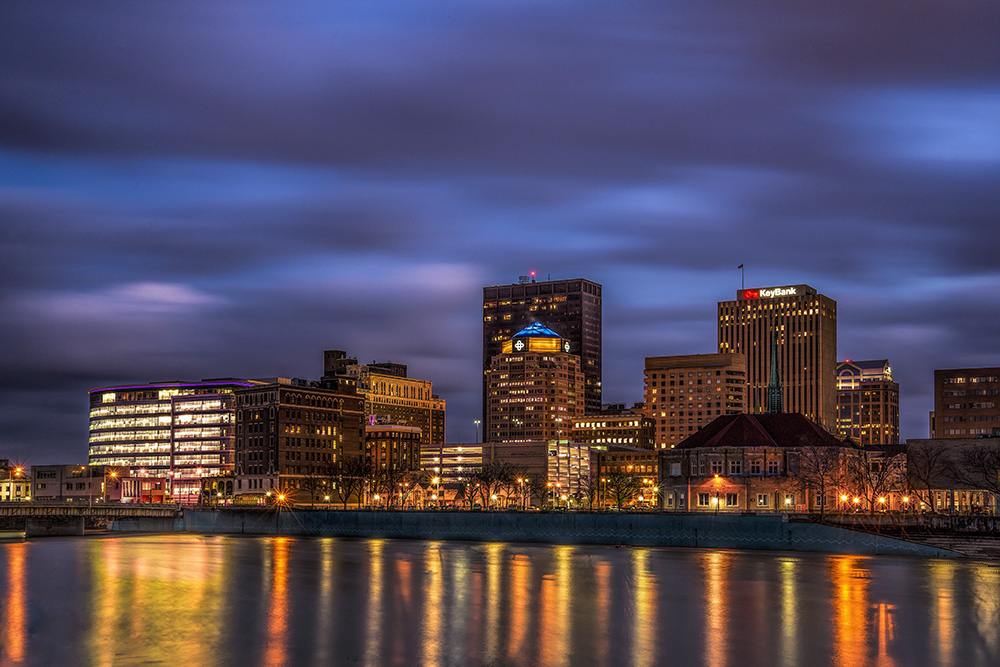 Photograph of Downtown Dayton at Night by Dan Cleary of Cleary Creative Photography Dayton Ohio 
