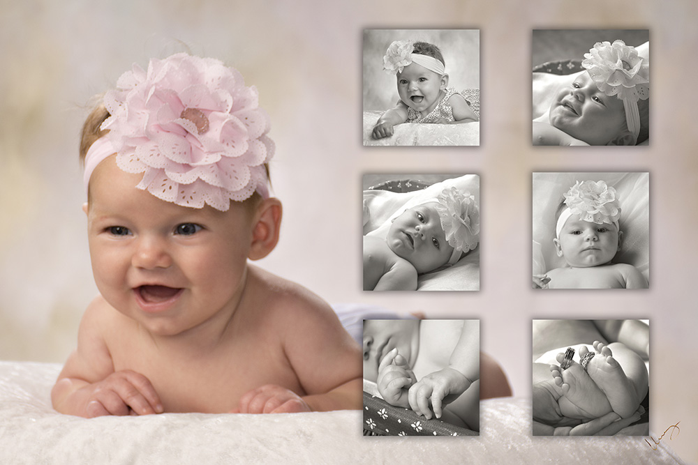 three month studio baby Cutie Kissable portrait collage by Dan Cleary of Cleary Creative Photography in Dayton Ohio