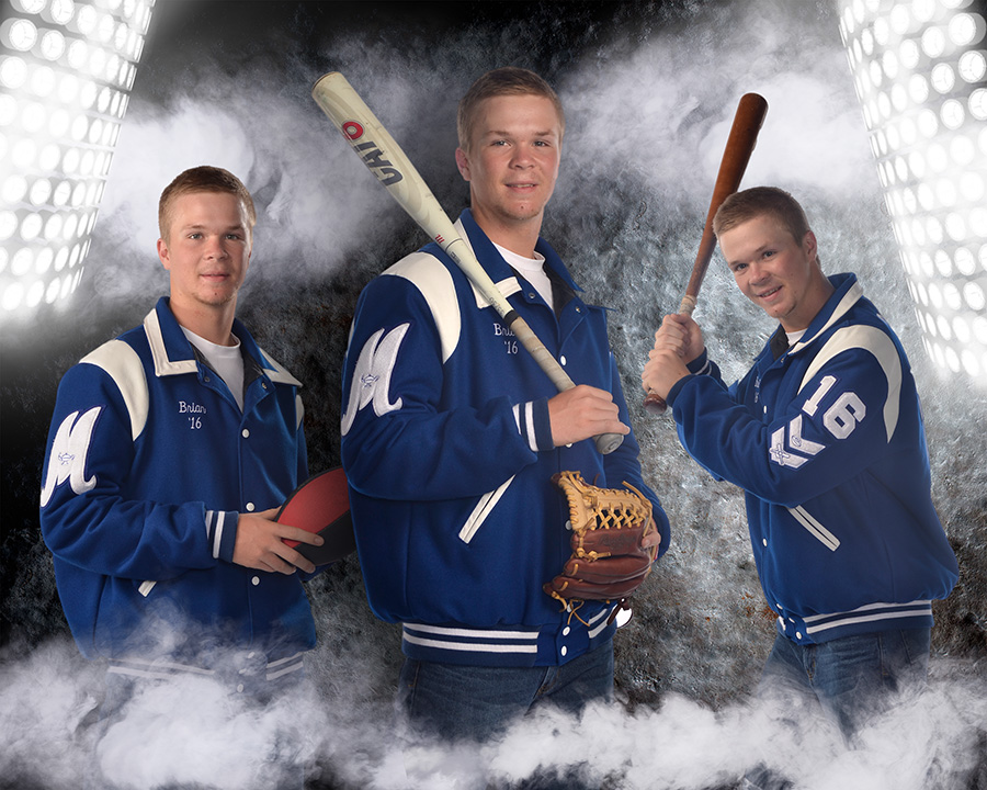 high school boy in Miamisburg letterman's jacket. by Dan Cleary of Cleary Creative Photography in Dayton Ohio