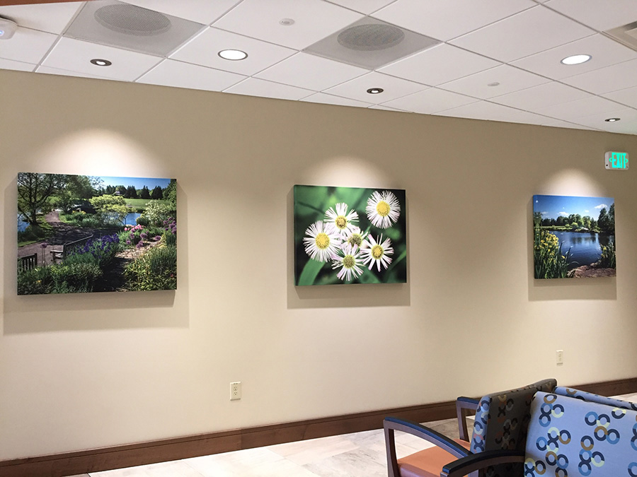 photographs on display in Springboro Ohio Kettering Health medical building by Dan Cleary of Cleary Creative Photography