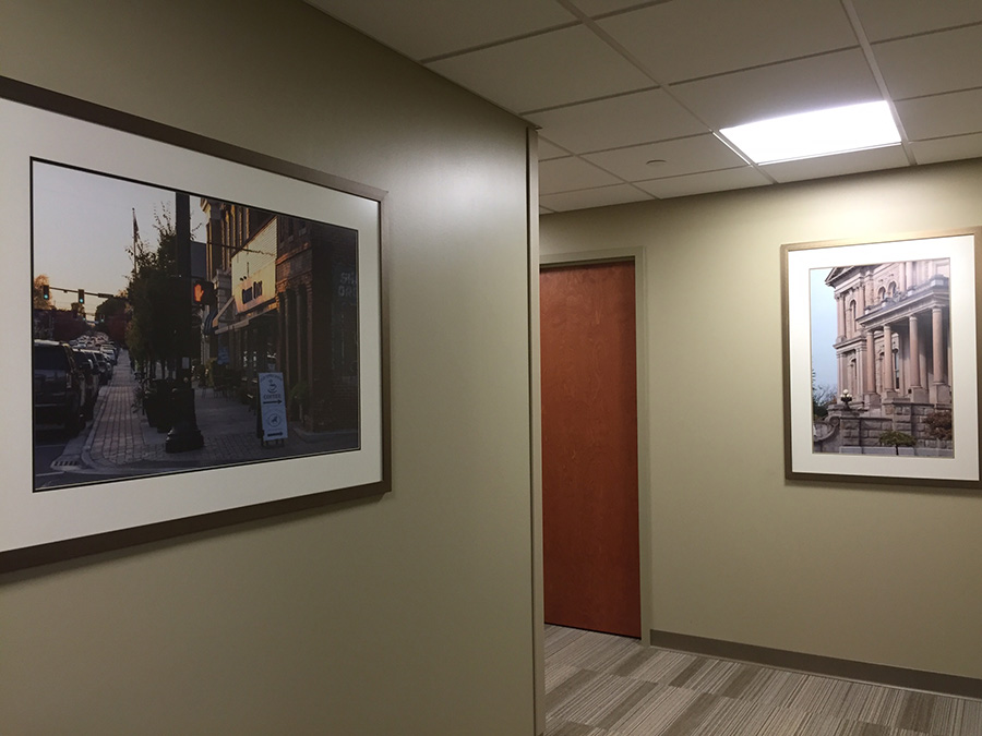 photographs on display in Tipp City Ohio Kettering Health medical building by Dan Cleary of Cleary Creative Photography