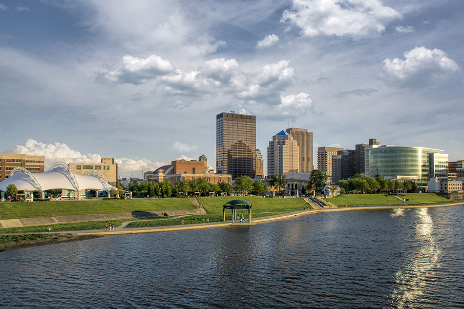People by Miami river in downtown Dayton Ohio by Dan Cleary of Cleary Creative Photography