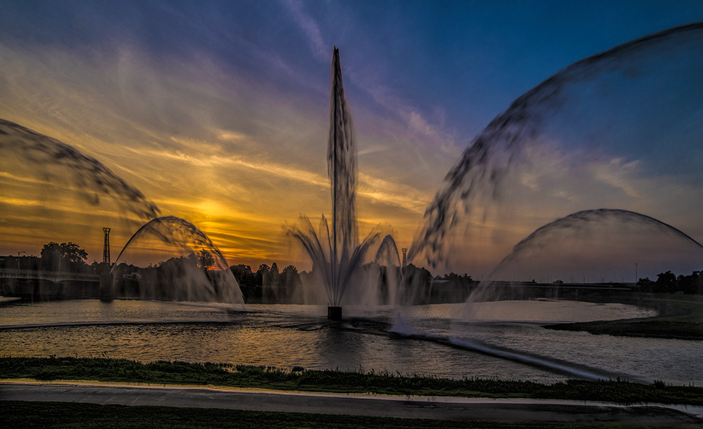 Downtown Dayton Fountains At Sunset by Dan Cleary of Cleary Creative Photogrphy
