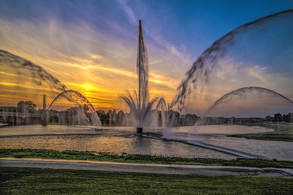 Downtown Dayton Fountains At Sunset by Dan Cleary of Cleary Creative Photography