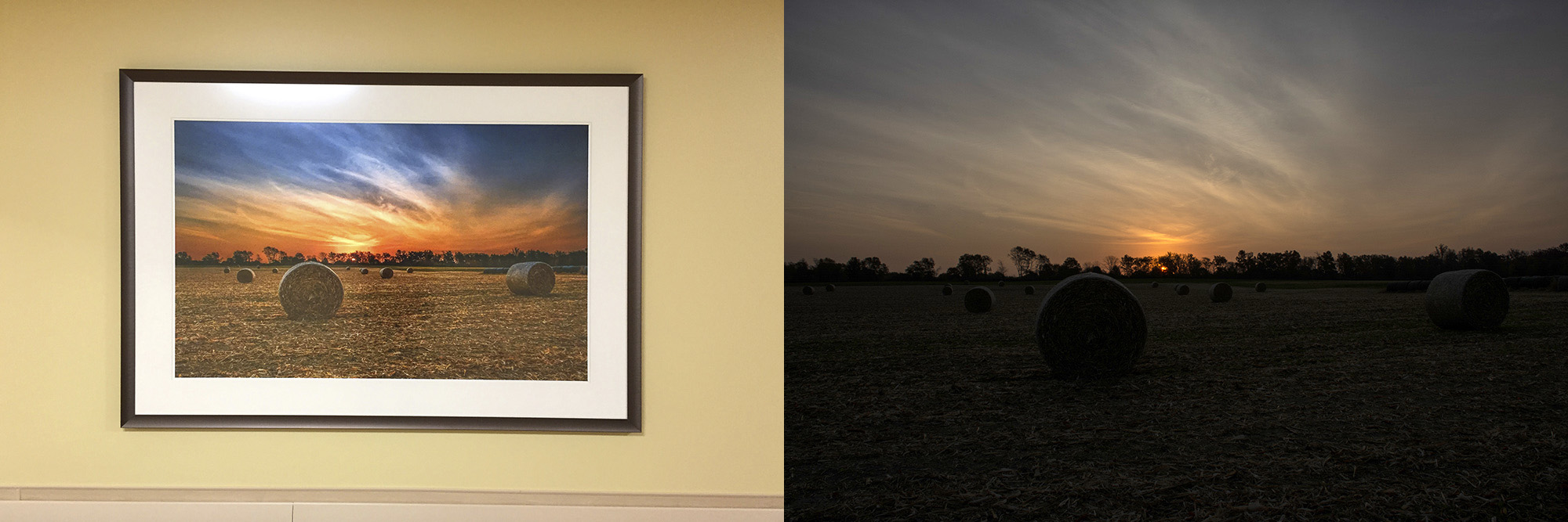Sunrise in Miami County, before and after photograph by Dan Cleary in Dayton Ohio