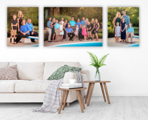 Living room with family portraits on the wall by Dan Cleary of Cleary Creative Photography